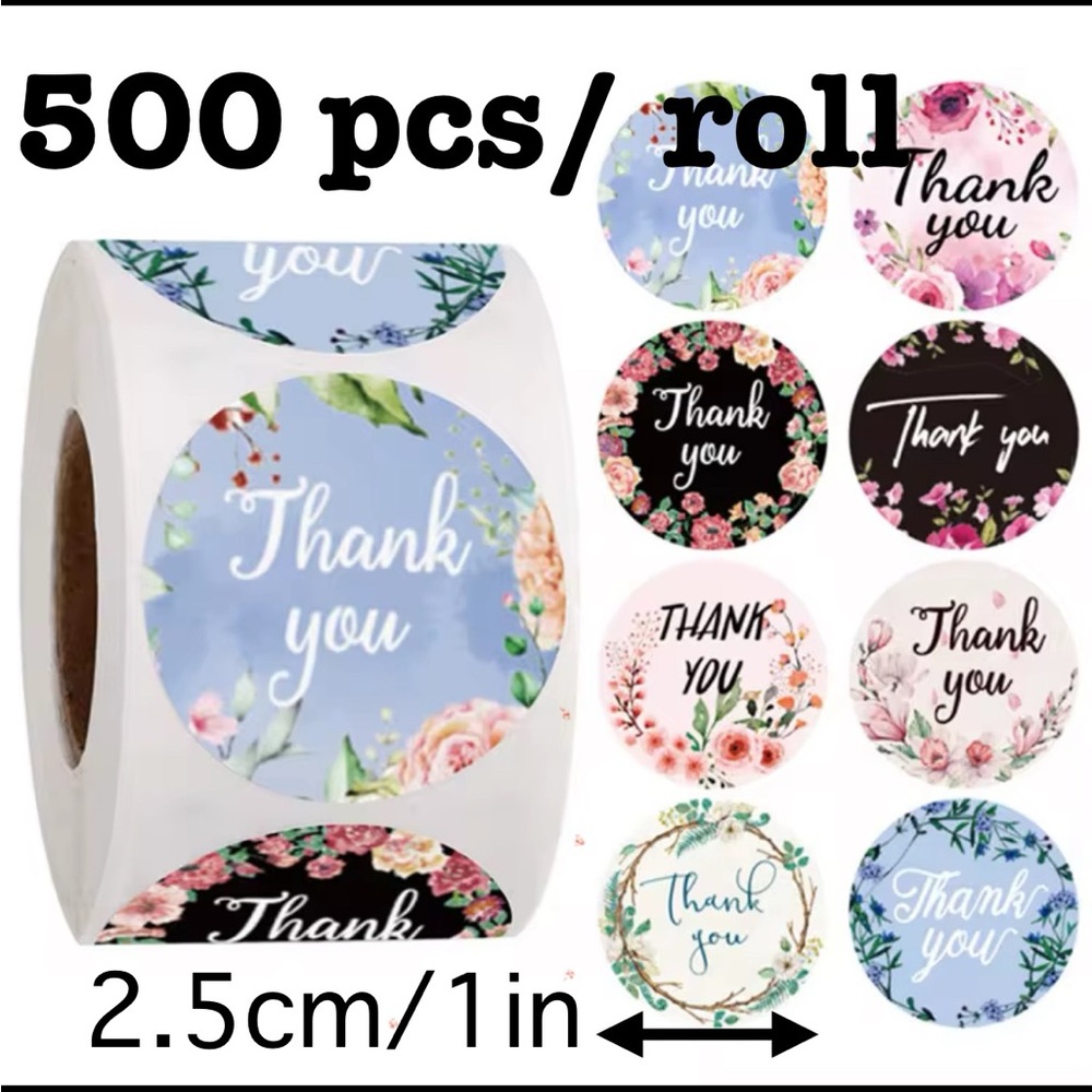 1000 pcs (2rolls) Floral Thank You Stickers Roll